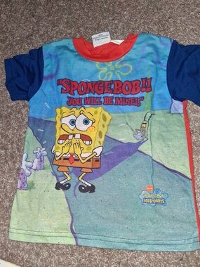 SpongeBob Squarepants Short Sleeve Tee in Blue and Red with Graphic